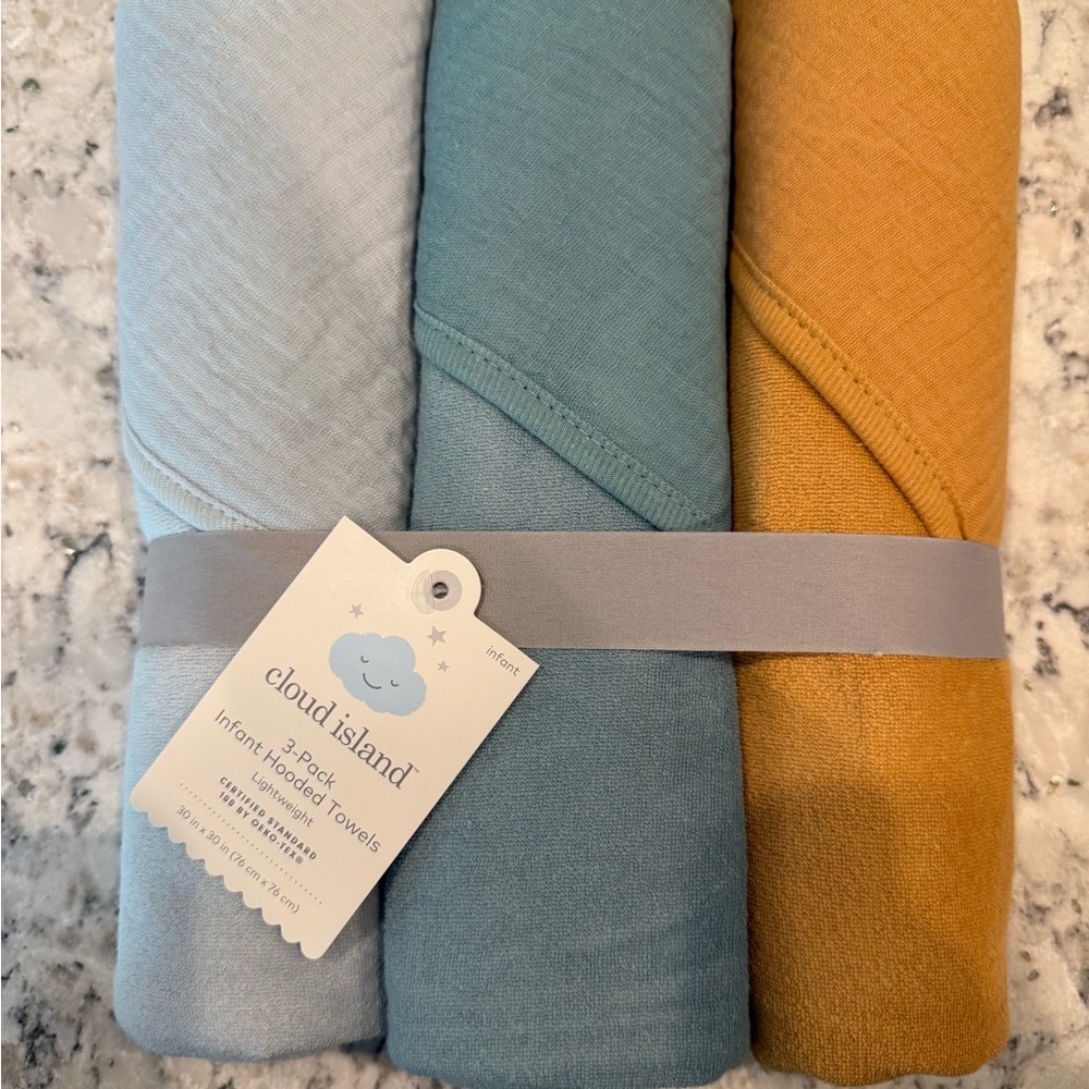 NEW Cloud Island Baby Muslin Hooded Towel Set (3 pack)
